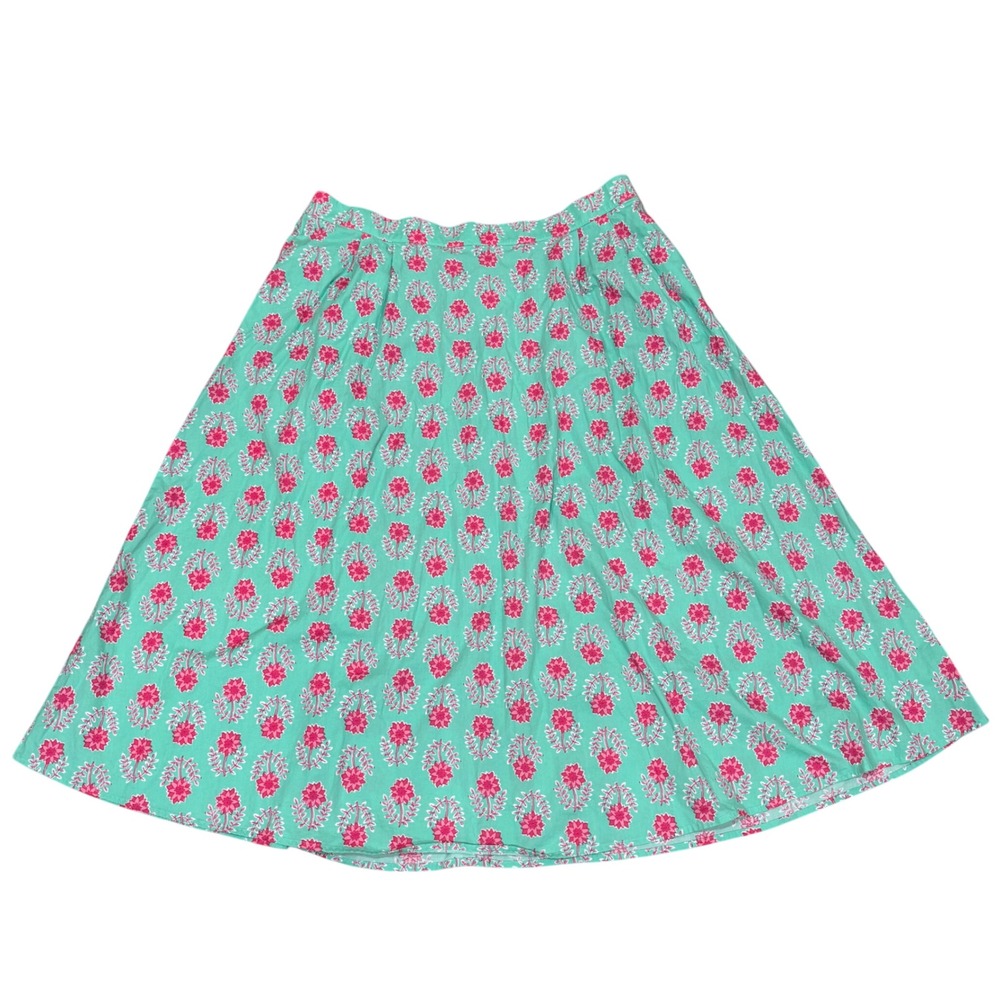 J Crew Factory Floral Poplin Pleated Midi Skirt XXL 2XL Mint Pink Coastal Grandm